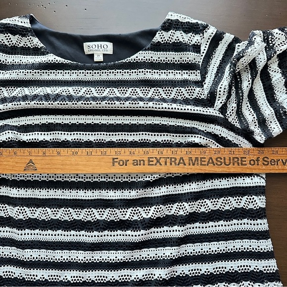 SOHO Apparel Ltd. Black & White  Lace insert Stripe Dress – Size 2X - Picture 8 of 9